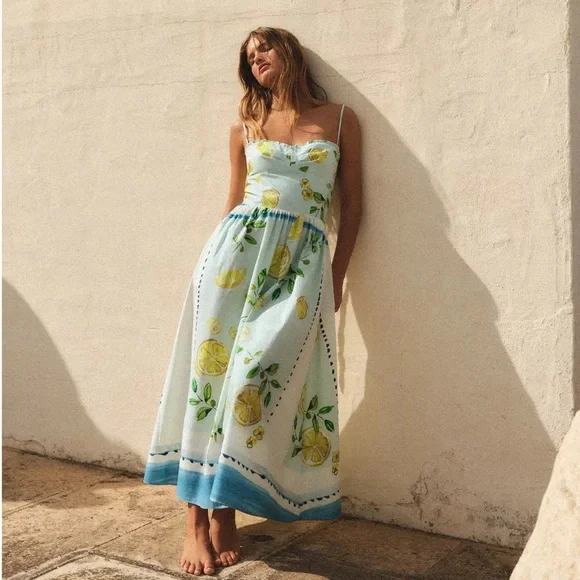 Zara Lemon Print cotton Dress NWT - Picture 6 of 13